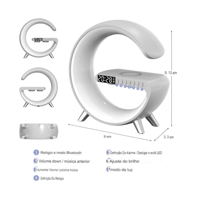 Luminária G Led RGB Com Carregador De Indução E Áudio Bluetooth