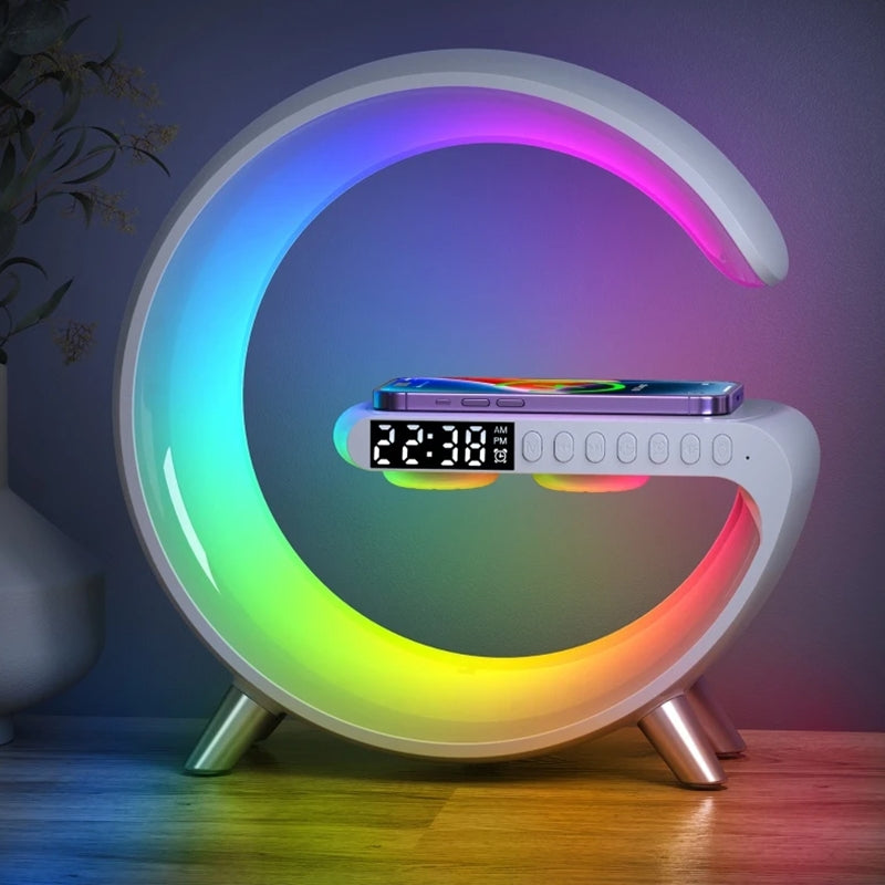 Luminária G Led RGB Com Carregador De Indução E Áudio Bluetooth