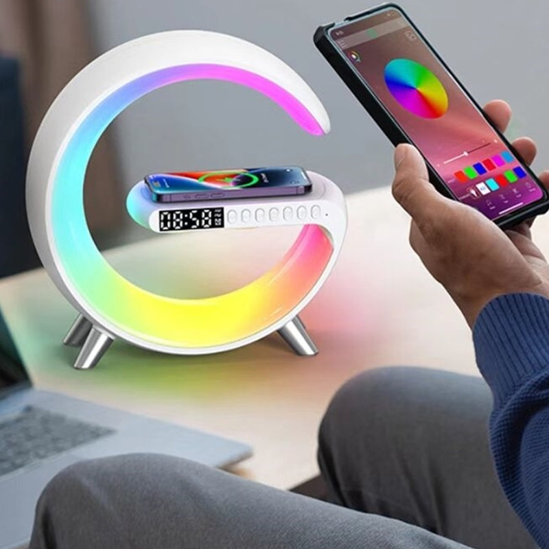 Luminária G Led RGB Com Carregador De Indução E Áudio Bluetooth