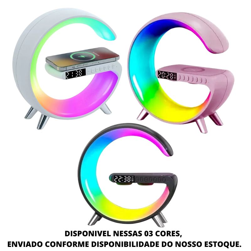 Luminária G Led RGB Com Carregador De Indução E Áudio Bluetooth